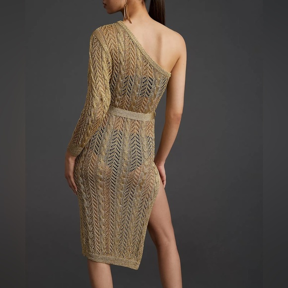 Anthropologie Maeve Gold One Shoulder Knif Coverup Dress - Picture 11 of 15